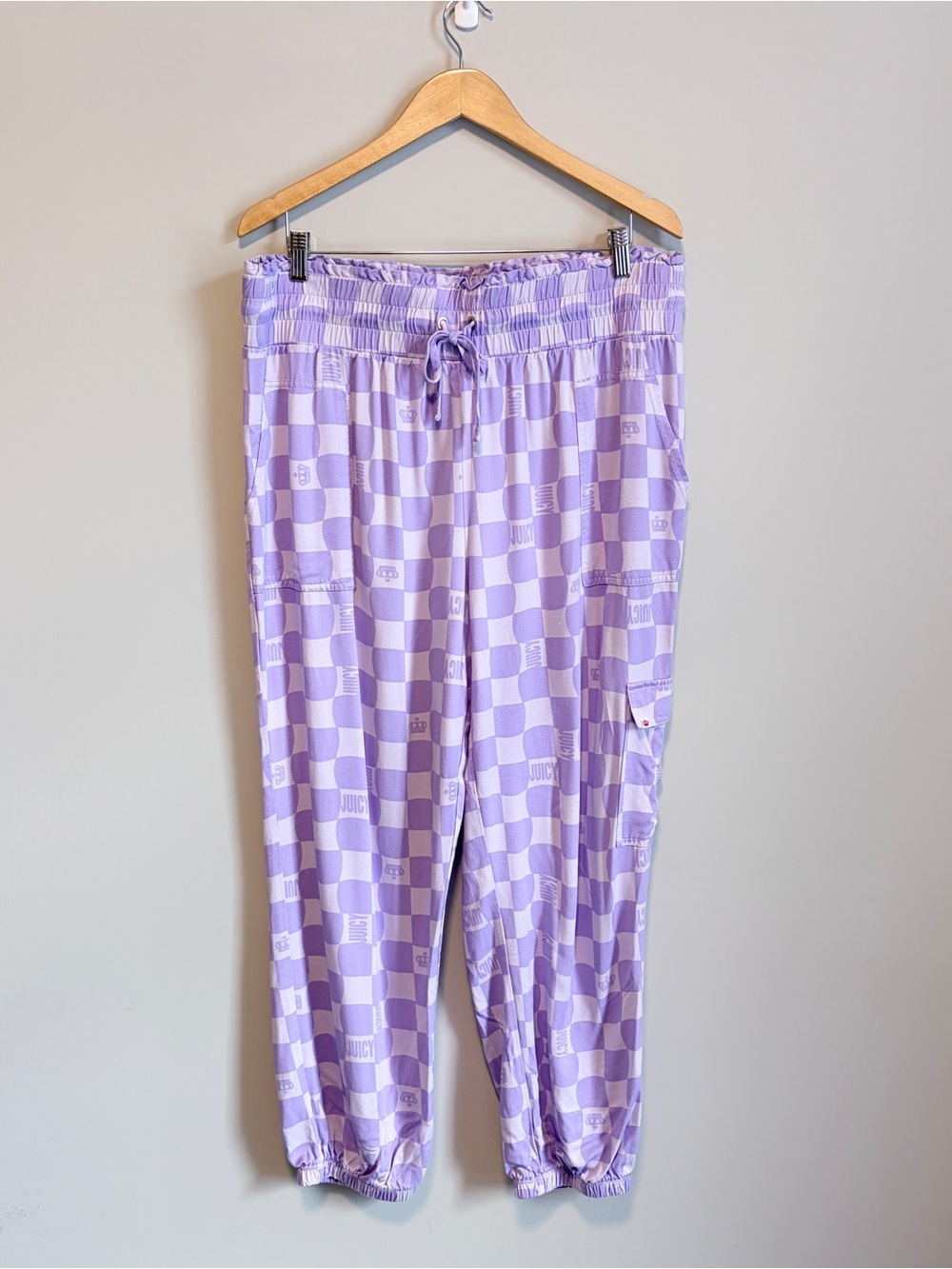 Juicy Couture Lounge Jogger Pants Checkered Elastic Waist Purple Women Size Xl
